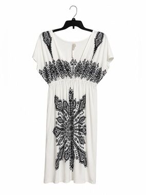 Cristinalove Boho Medallion Dress – Women’s Large – Navy & White V-Neck